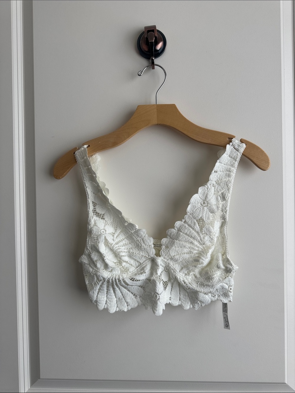 Free People White Floral Lace Bralette with Scalloped Straps